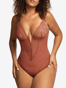 V-Neck Half Laced Snatched Shapewear Bodysuit