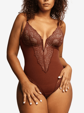 V-Neck Half Laced Snatched Shapewear Bodysuit